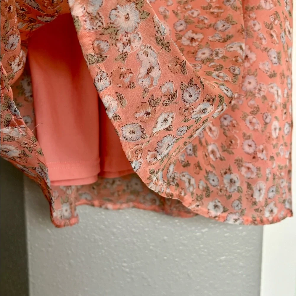 New Look Peach Floral Dress Size 16 Ruffles - Picture 6 of 12